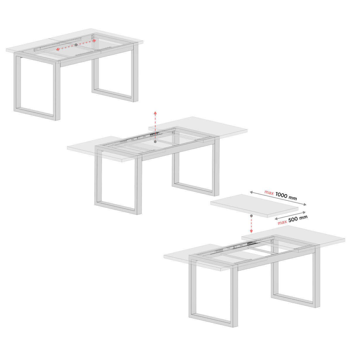 TISCHBEINE Eta Split Metall Schwarz 72cm Ausziehbarer - Schwarz, Metall (70/72/140cm) - Metalo Pro