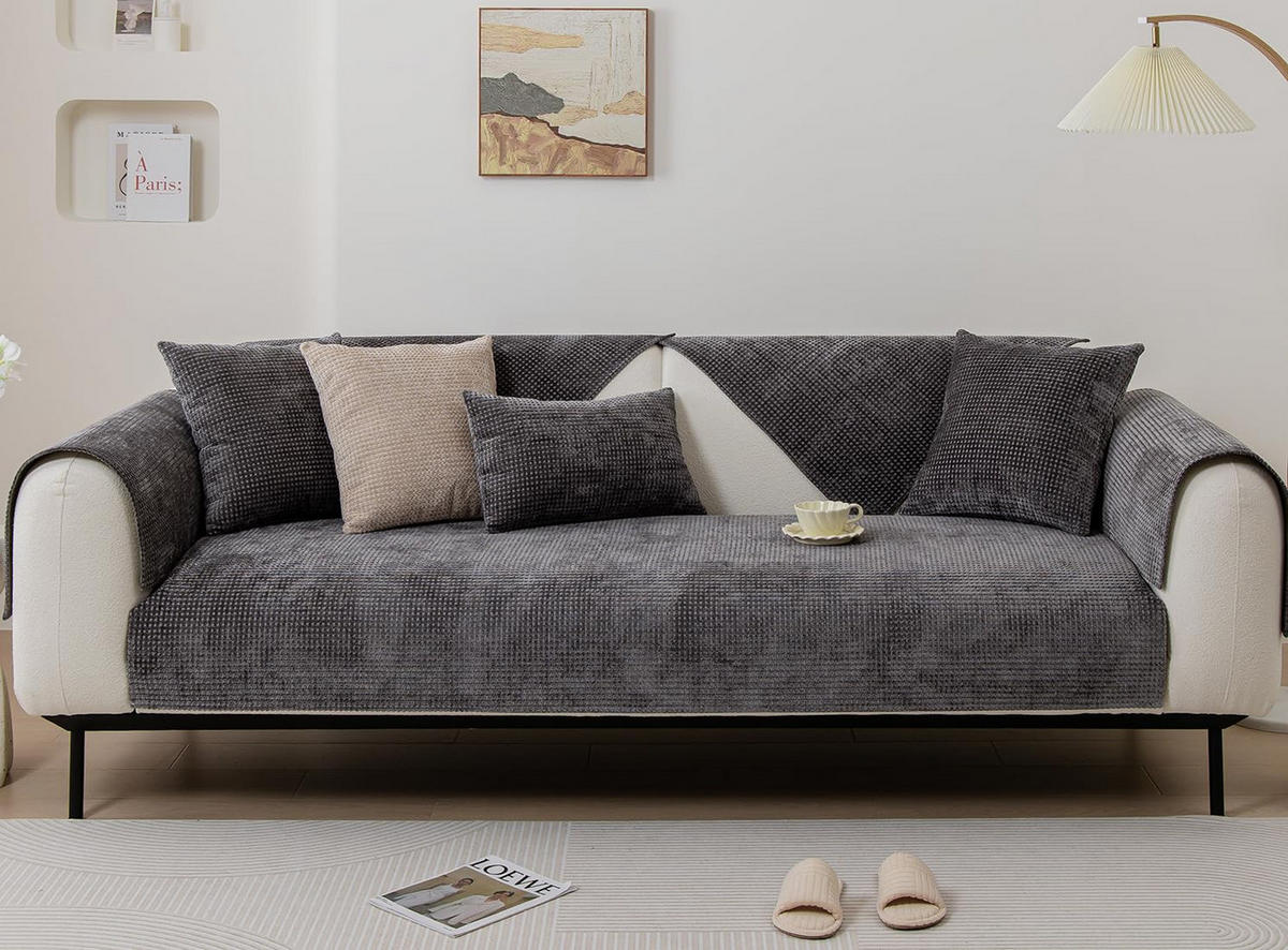 SOFAÜBERWURF Dunkelgrau Farmhouse-Stil 1 Stück - Dunkelgrau, Textil (70/180cm) - Kaket