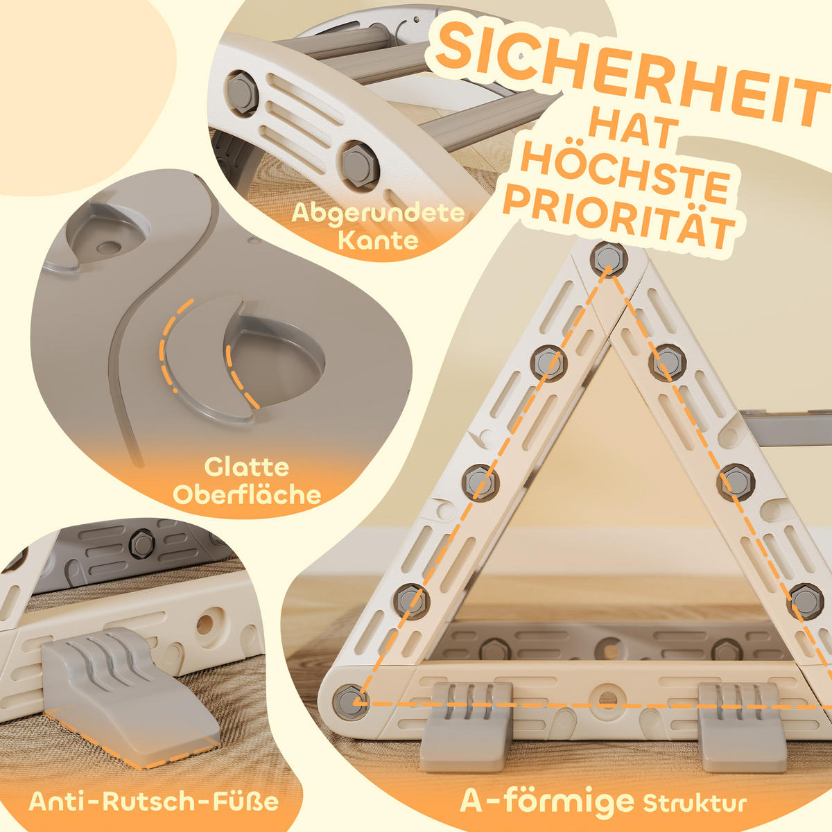 KLETTERGERÜST Indoor, 5 in 1 Kletterdreieck, Kletterbogen mit Rutsche, Rampe - Grau, Kunststoff (70/56/104cm) - AIYAPLAY