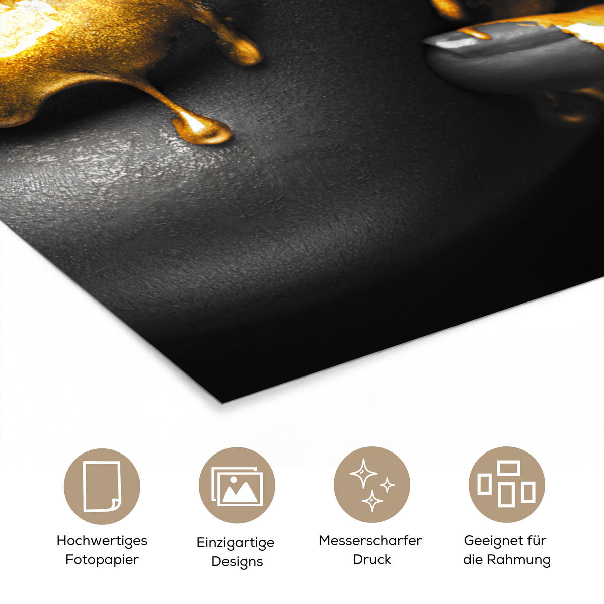 POSTER Frau - Schwarz - Gold - Gesicht - Lippen 60x80 cm - Goldfarben, Papier (60/80/0.1cm) - MuchoWow