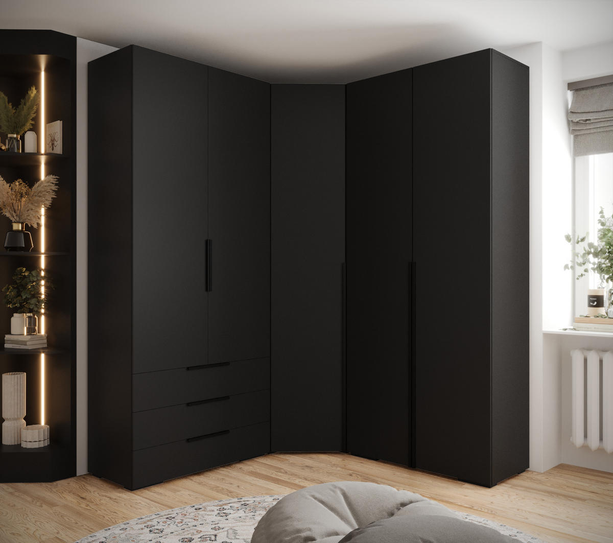 GARDEROBEN-SET 236,7/181,7/47 - Schwarz/Weiß, Holz/Kunststoff (181.7/236.7/47cm) - Abiks Möbel