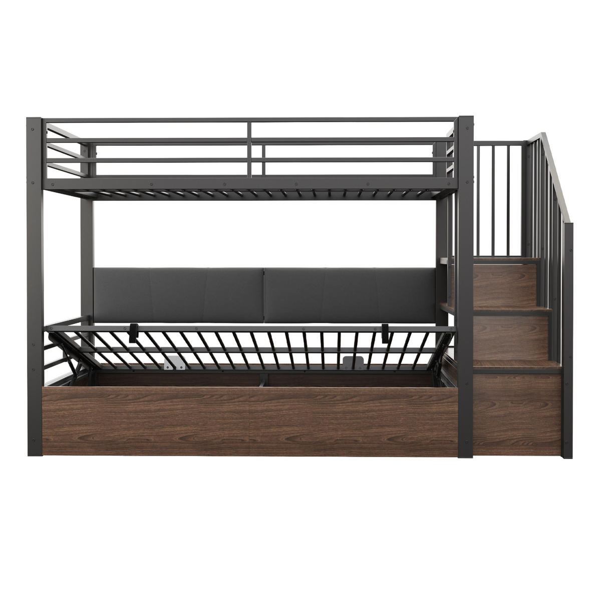 PATROVÁ postel 90/200 cm černá z kovu a MDF s úložným prostorem - černá, plast (90/200cm) - OKWISH