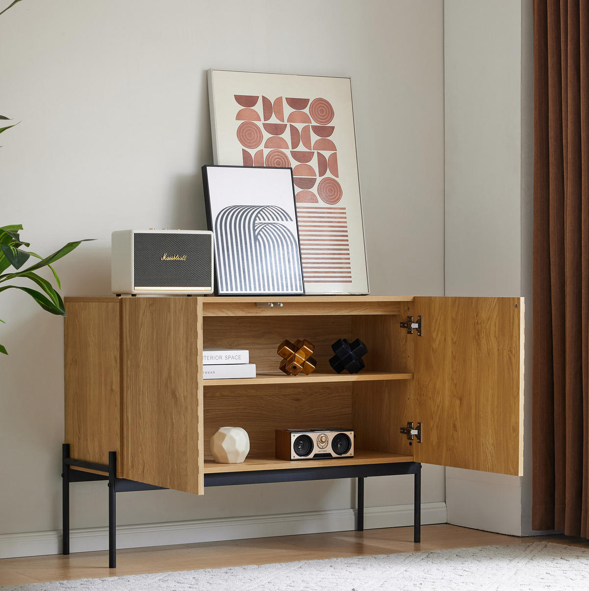 SIDEBOARD 100/40/75 cm mit 2 Türen, Metallbeinen und verstellbarem Einlegeboden - Naturfarben, Holzwerkstoff (100/75/40cm) - BEAOK