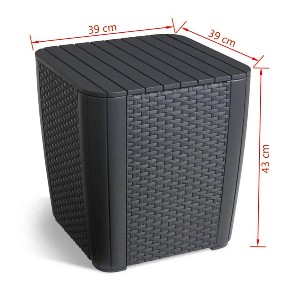 GARTEN-BEISTELLTISCH Luzon Rattan-Optik Flach Graphitgrau - Graphitfarben, Kunststoff (39/39/43cm) - Keter