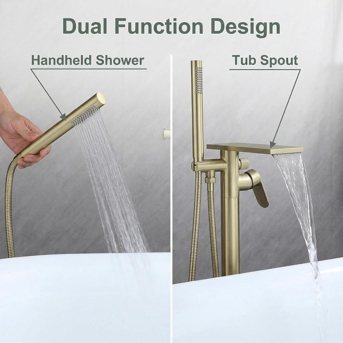 BADEWANNENARMATUR freistehend mit Handbrause, Einhebelmischer, Messing gebürstetes Gold - Goldfarben, Metall (15/95/24cm) - TVTIUO