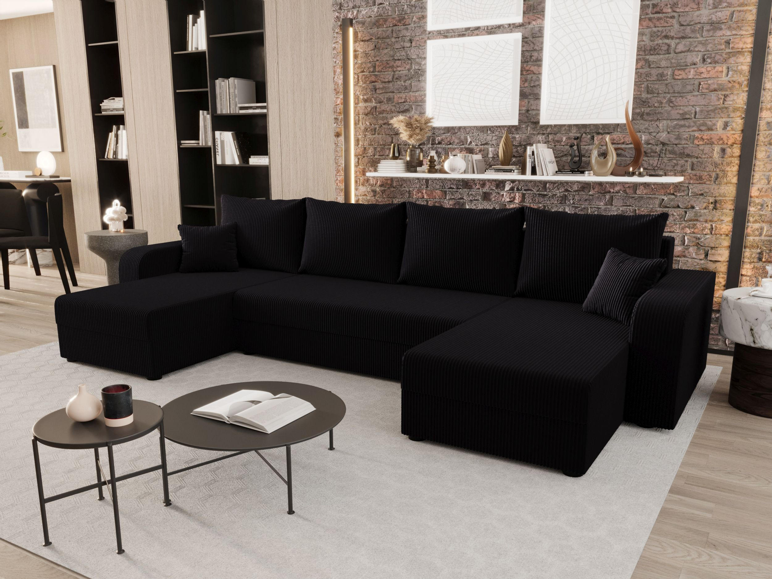 WOHNLANDSCHAFT HEWLET U BIS Zoom 23 mit Schlaffunktion - Schwarz, Textil (305/90/140cm) - Bedante