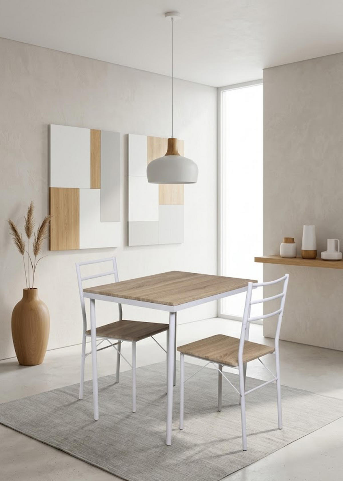 ESSGRUPPE Kölle 3-teilig, Gestell Weiss + Eichedekor, Tisch 80x60cm - Weiß, Holz - TPFGarden