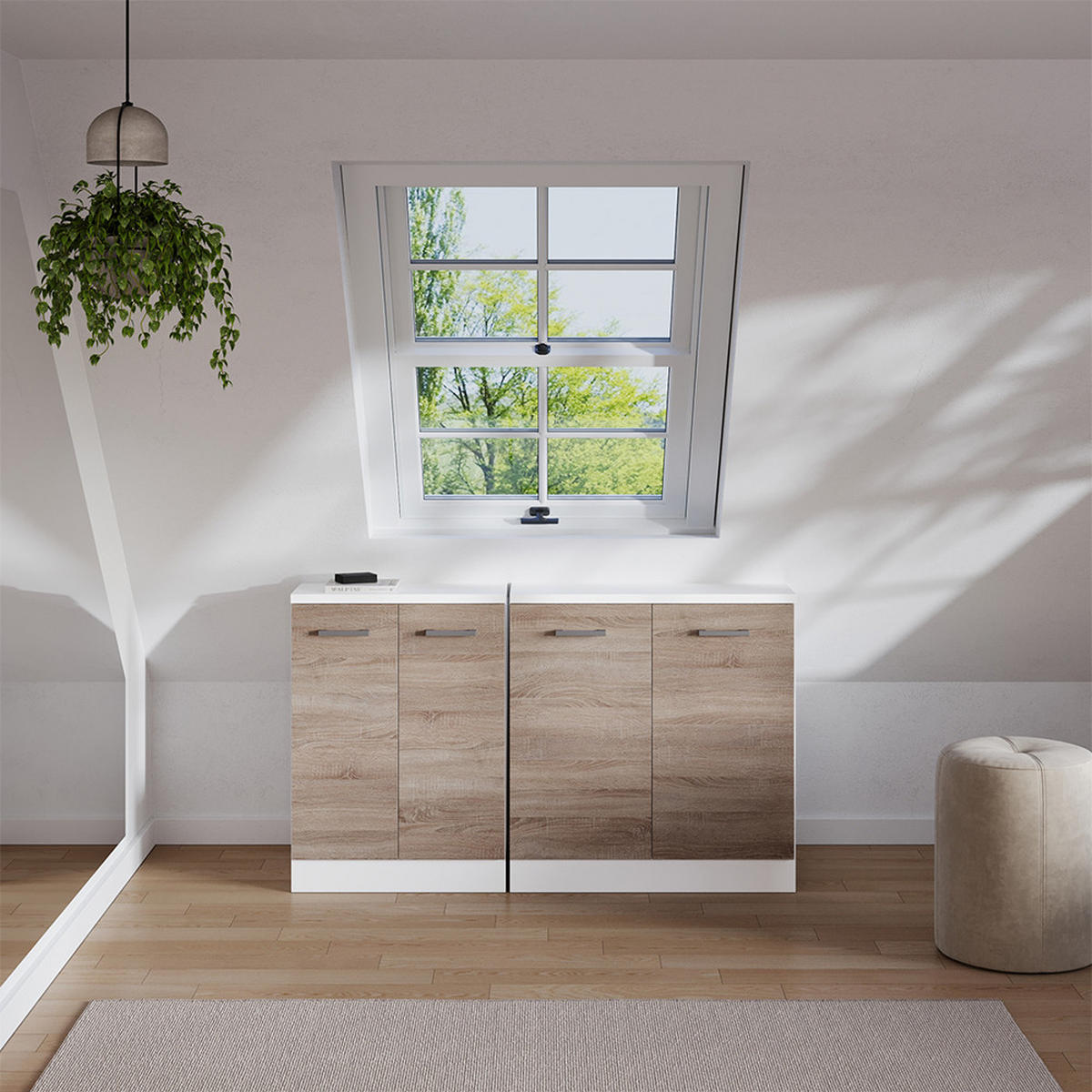 SKRIŇOVÁ SÚPRAVA SO ŠIKMOU STRECHOU Rion Sonoma 140 cm Súprava 2 korpusov skrine hĺbka 60 cm - biela/dub sonoma, kompozitné drevo (140/83.8/60cm) - Vicco