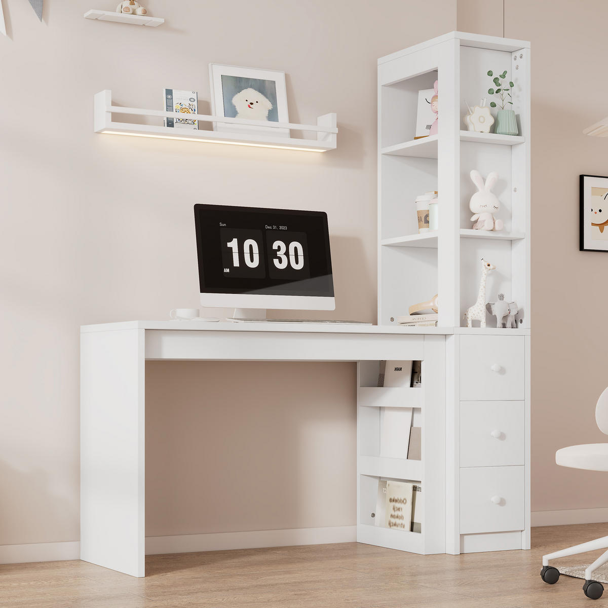 SCHREIBTISCH mit Bücherregal MDF 150x50x180 cm - Weiß, Holzwerkstoff (50/150/180cm) - Gisaae