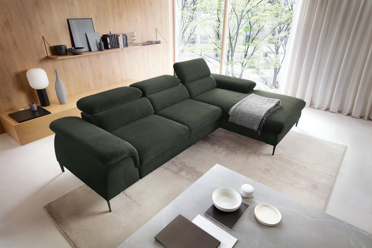 ECKSOFA L-Form 290 cm Amaro M mit Schlaffunktion, Rechts, Grün - Grün, Holz (182/288cm) - Emporius