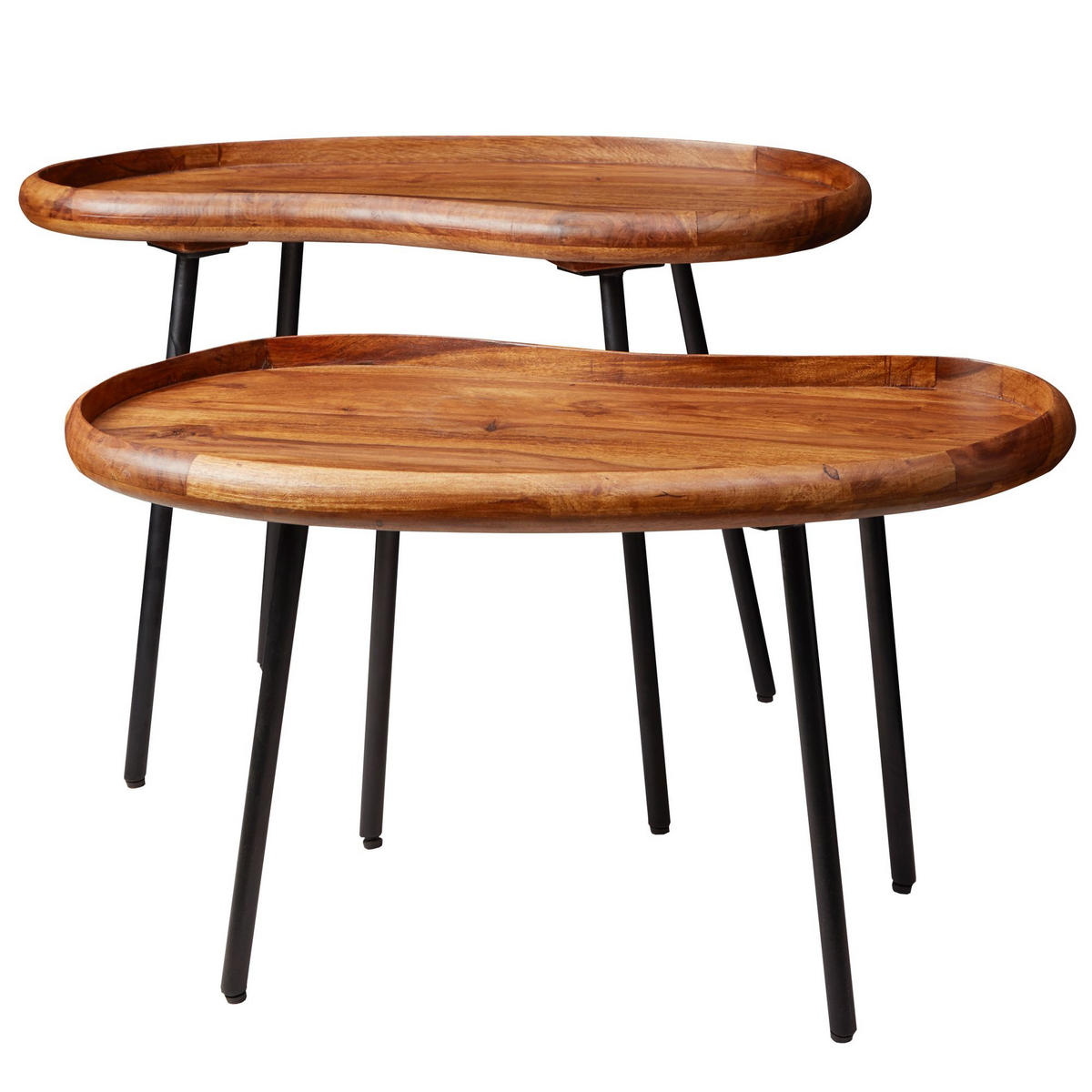 COUCHTISCH Massivholz mit Metallbeinen, Nierenform, Handgefertigt, Braun 71x40x51 cm - Schwarz/Braun, Holz/Metall (40/71/51cm) - KADIMA DESIGN