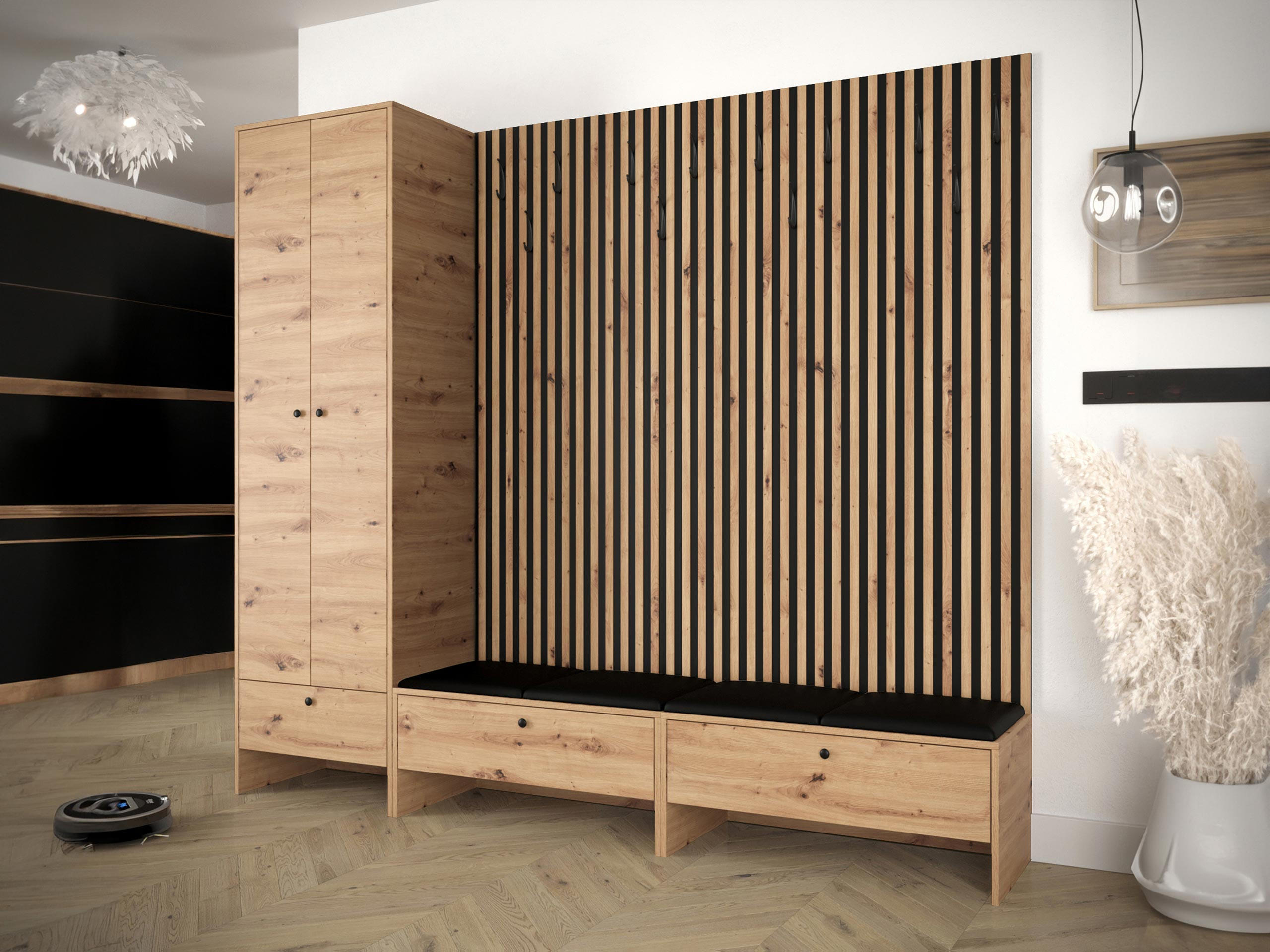 GARDEROBE Balma VI - Schwarz Hochglanz, Holzwerkstoff (230/206/44cm) - MIRJAN24