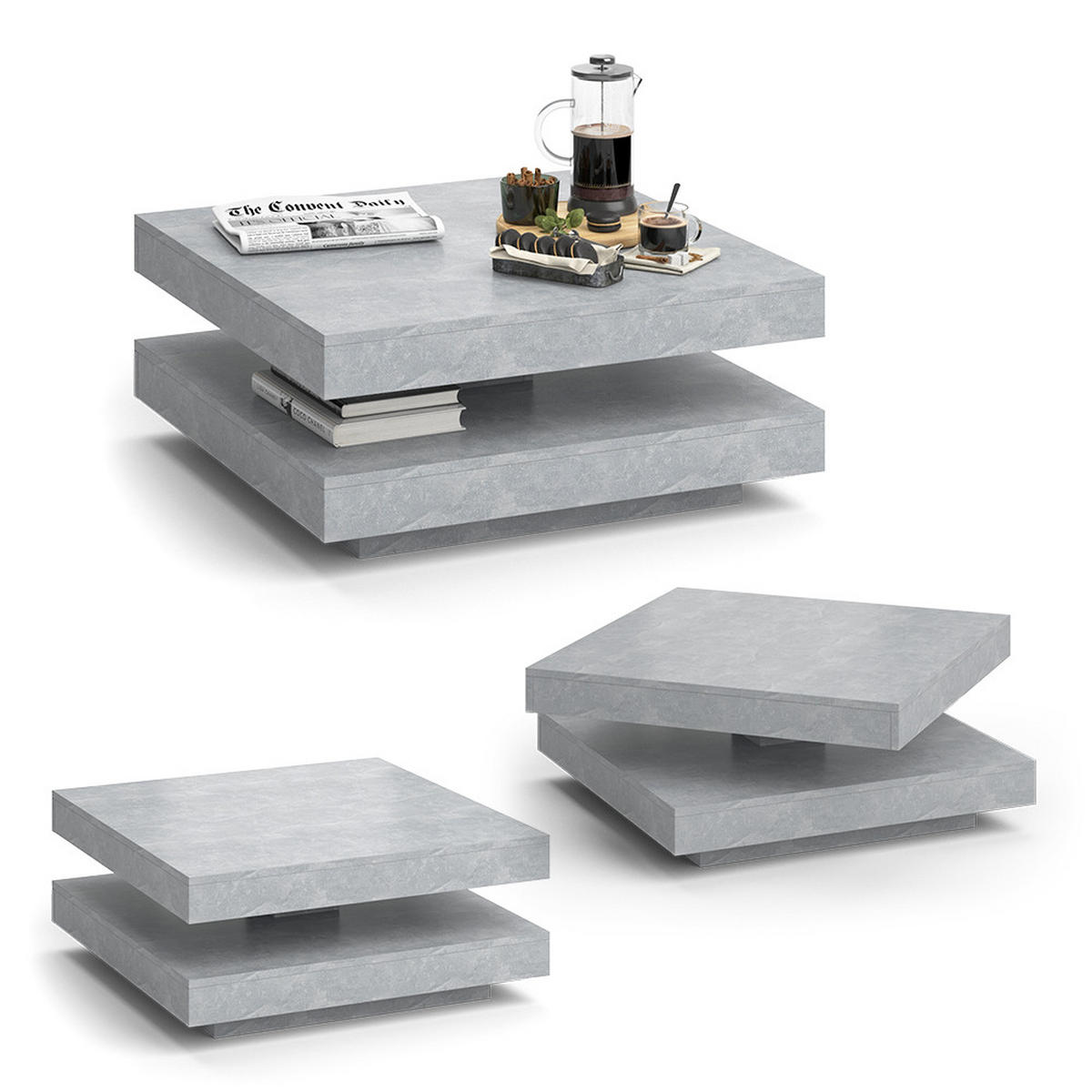 COUCHTISCH Elias Beton 70 x 70 cm - Schieferfarben, Holzwerkstoff (70/70/34cm) - Vicco
