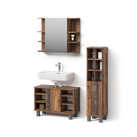BADMÖBEL-SET Fucino Eiche rustikal 3 Teile, mit Midischrank Tür groß - Wildeiche, Holzwerkstoff (80/54/32cm) - Livinity®