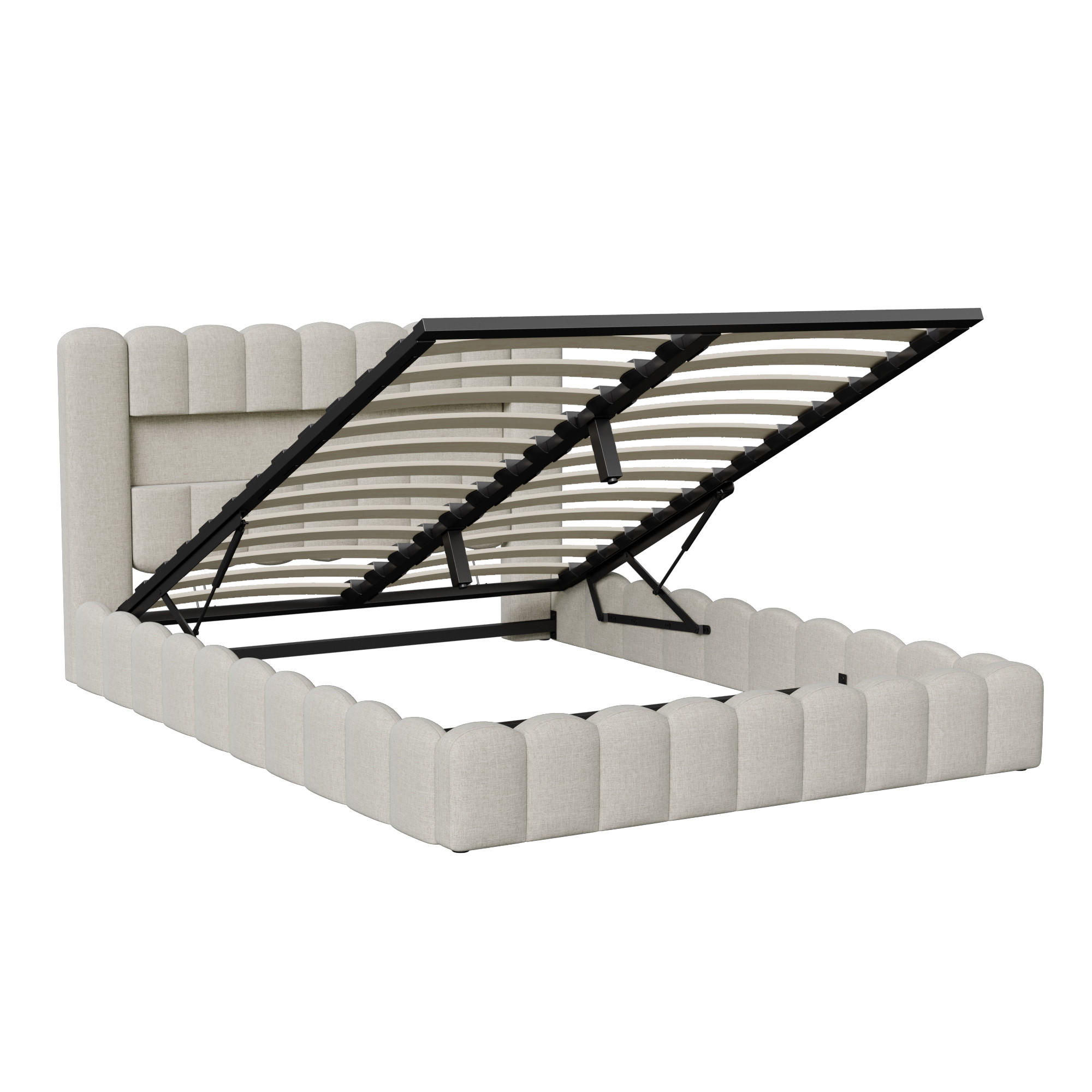 POLSTERBETT Polsterbett mit Stauraum 140x200 cm Leinen mit LED Kopfteil Beige - Beige, Holzwerkstoff (140/200cm) - Novahome