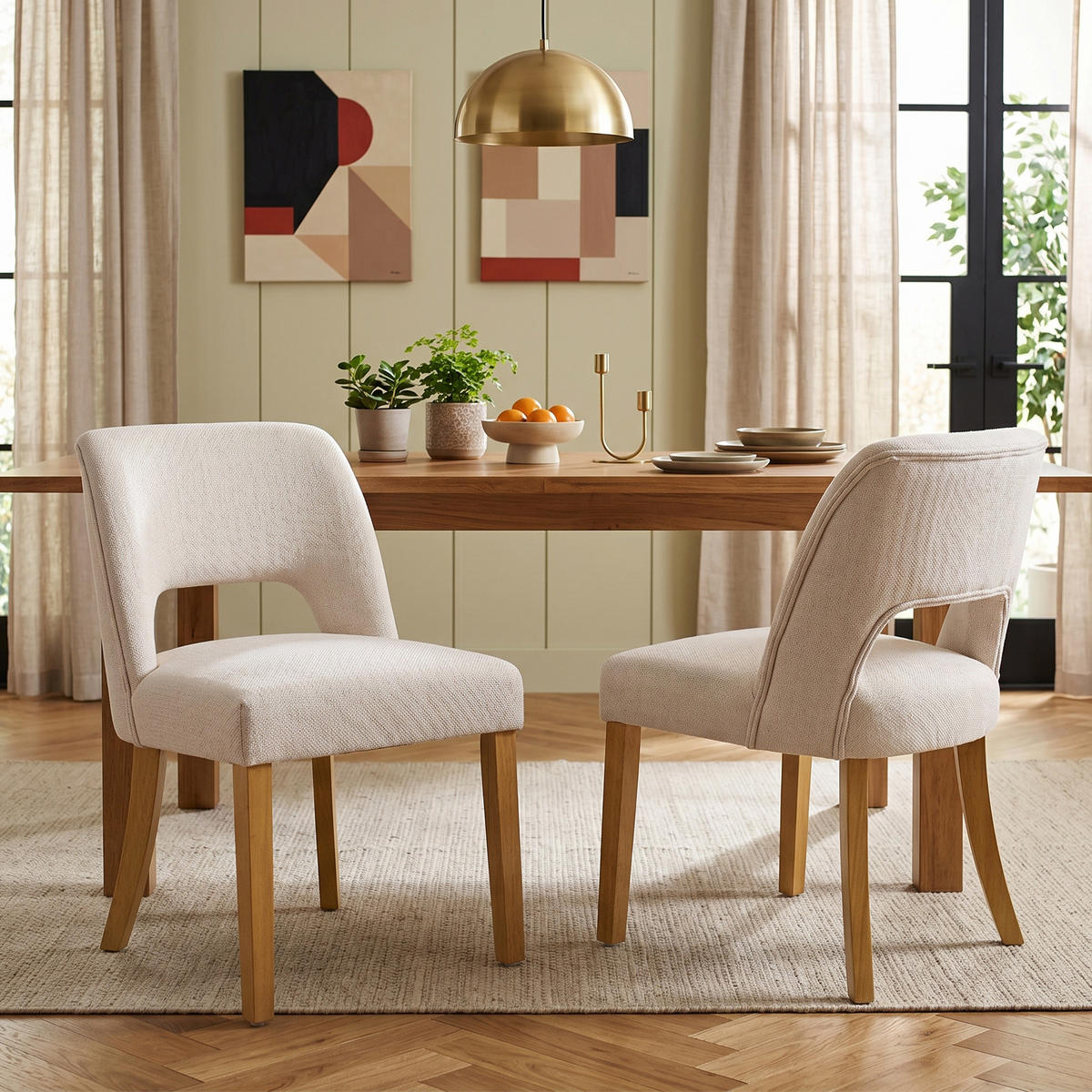 ESSZIMMERSTÜHLE 2er Beige Leinen Massivholz modern - Beige, Naturmaterialien (50/81/58cm) - FLIEKS