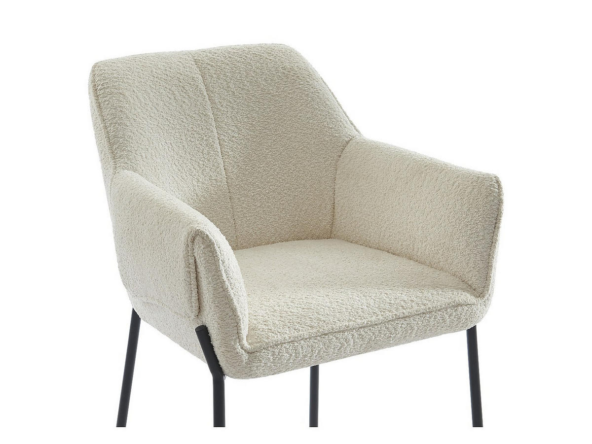 STUHL mit Armlehnen 2er-Set - Bouclé-Stoff & schwarzes Metall - Cremefarben - AKETI - Creme, Textil (62/83/65cm) - Pascal Morabito