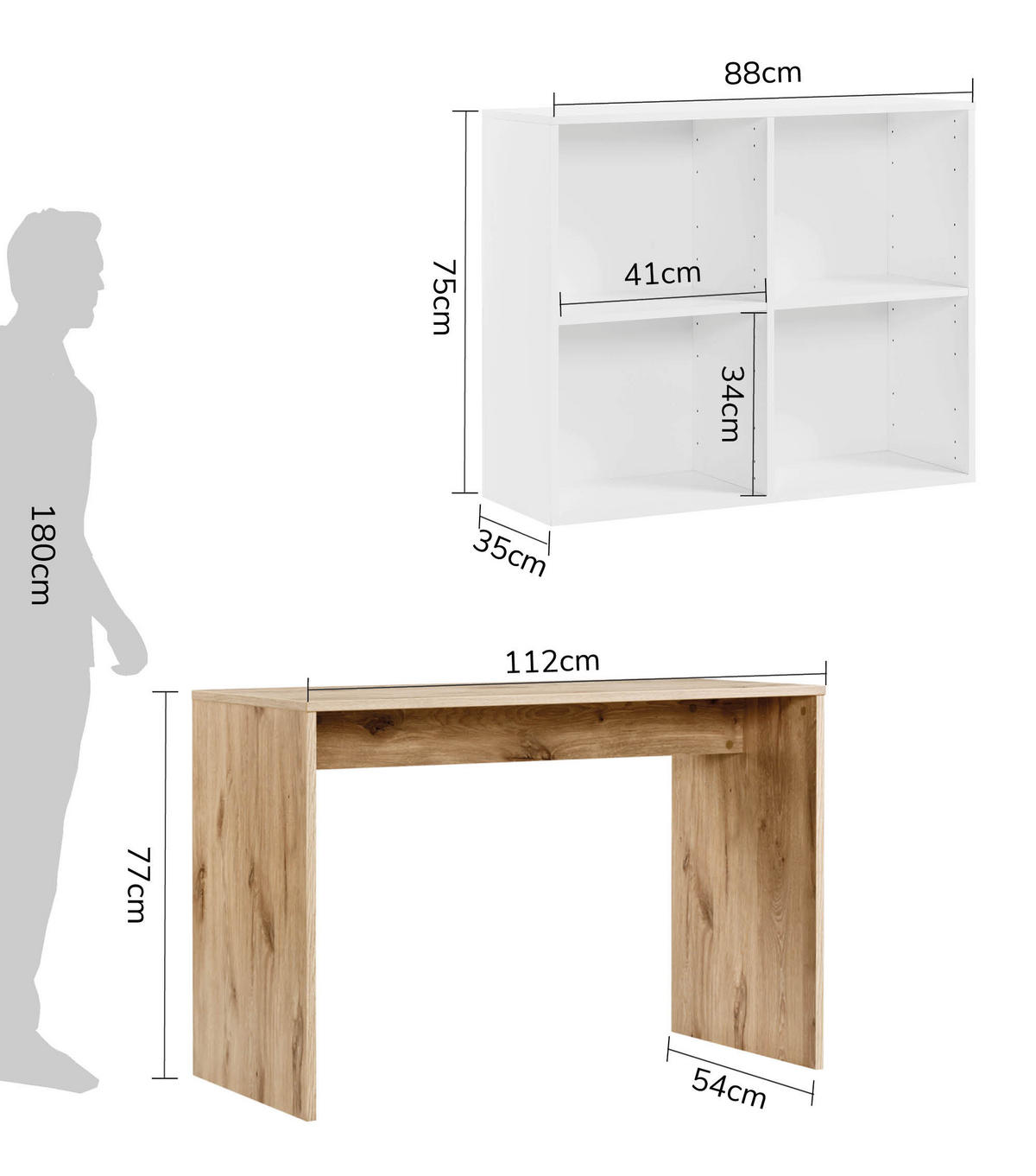 SCHREIBTISCH Der Produktive - Eichefarben/Schwarz, Holzwerkstoff (54/112/77cm) - Mokebo