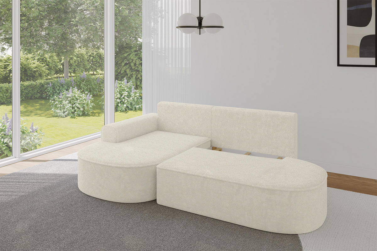 ECKSOFA mit Schlaffunktion und Bettkasten Ottomane Links MARI-L1-S - 283x167x85 cm Creme Tissu - Creme/Schwarz, Holzwerkstoff/Kunststoff (283/167cm) - ALTDECOR