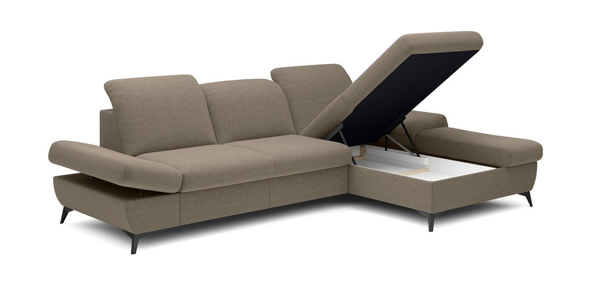 ECKSOFA FELICE R-S Beige Geflochtener Stoff mit Schlaffunktion - Beige, Holz (284/166cm) - MASSENO