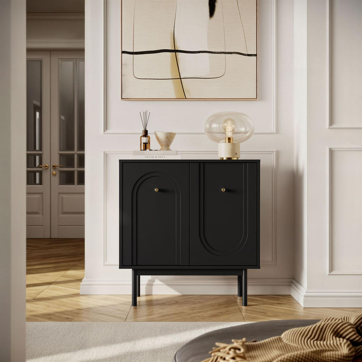 KOMMODE LIBERTY 2D auf Holzbeinen schwarz - Schwarz, Holzwerkstoff (79/82/39cm) - Lookway