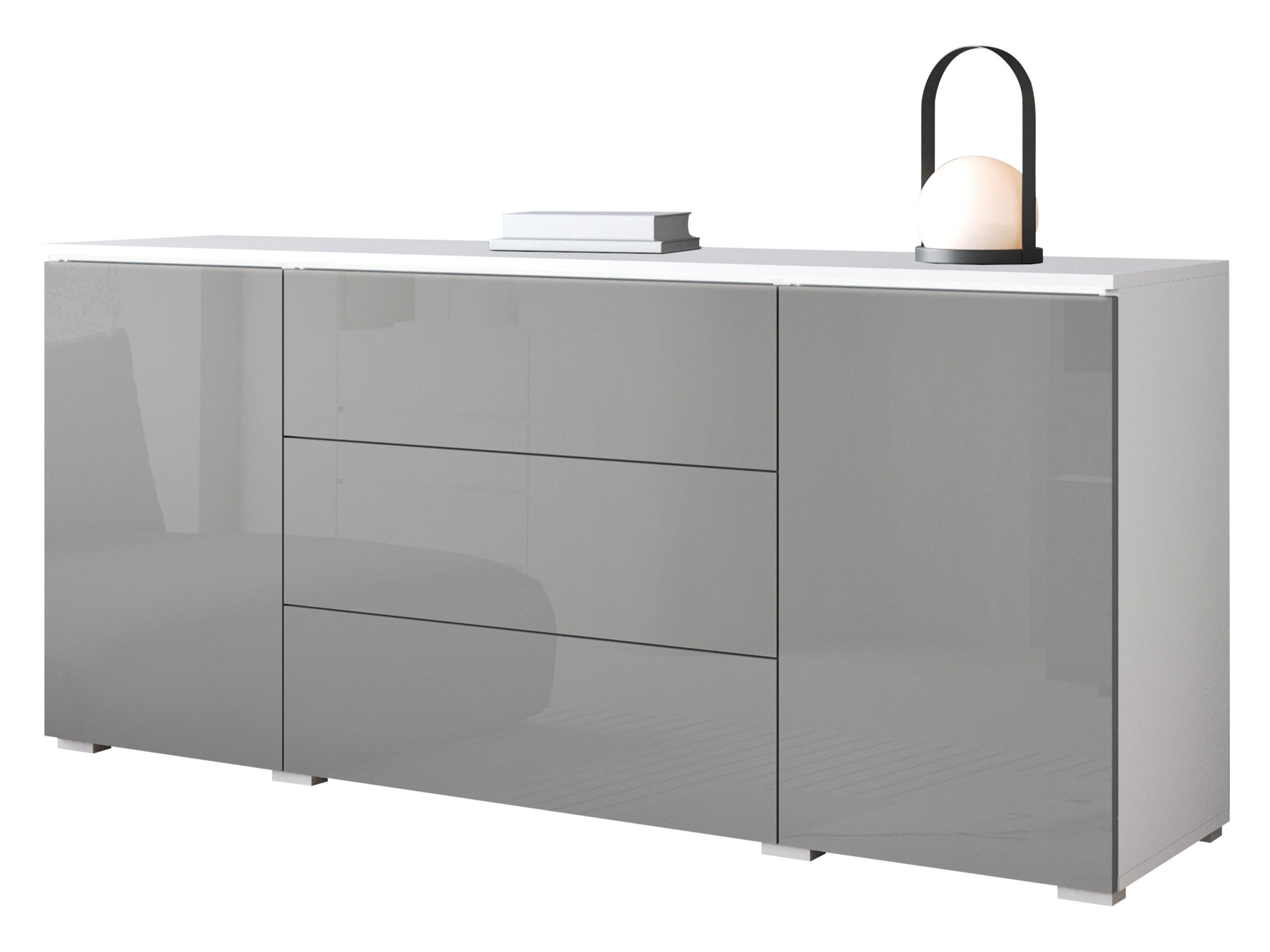 SIDEBOARD Vera 150 mit weißer LED Beleuchtung - Weiß/Grau, Holzwerkstoff (150/66/40cm) - MIRJAN24
