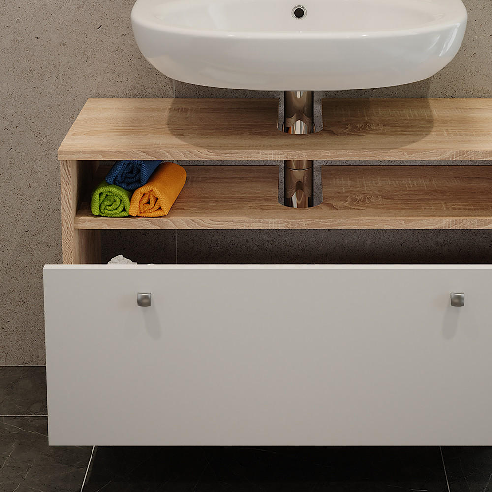 WASCHBECKENUNTERSCHRANK Fynn Sonoma/Weiß 80.2 x 54 cm mit Schublade - Weiß/Sonoma Eiche, Holzwerkstoff (80.2/54/32cm) - Vicco