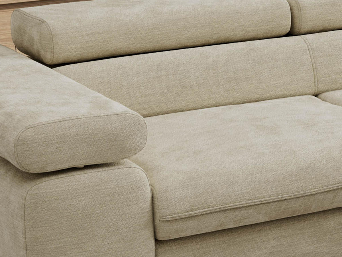 ECKSOFA PABLO L Beige Schenille glatt - Rechts Seite mit Visco Topper - Beige/Schwarz, Textil/Metall (273/208cm) - MKS