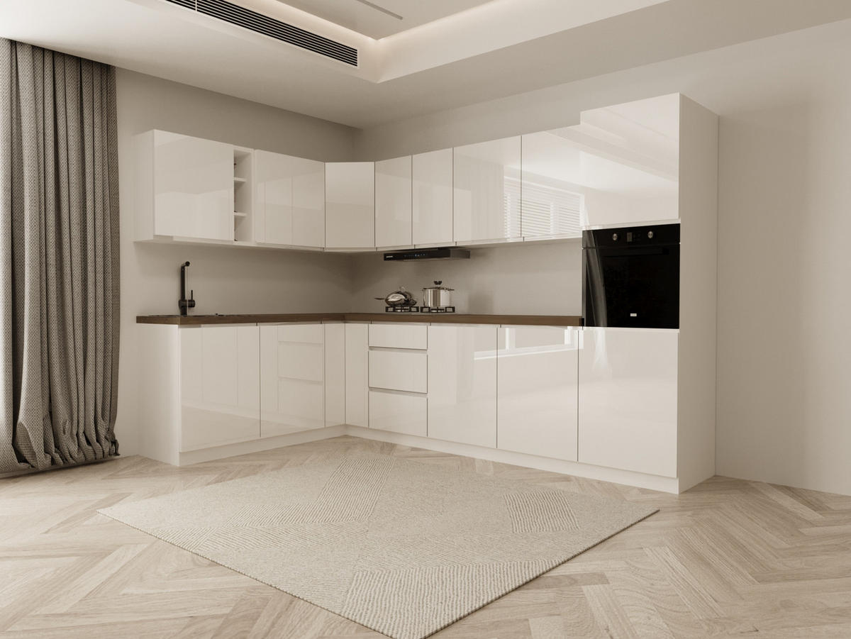 WINKELKÜCHE 320 cm x 200 cm - Aspen KA24-M320 - in Weiß/Hochglanz - Weiß Hochglanz, Holz (520/212/58cm)