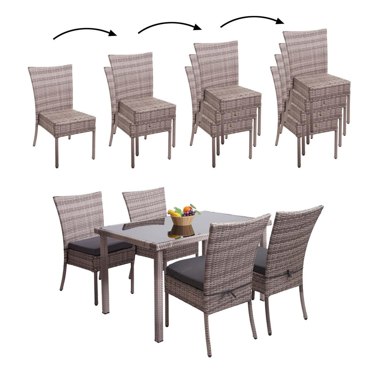 POLY-RATTAN GARNITUR Grau, Braun, Anthrazit 5-teilig-Set - Anthrazit/Braun, Kunststoff - MCW