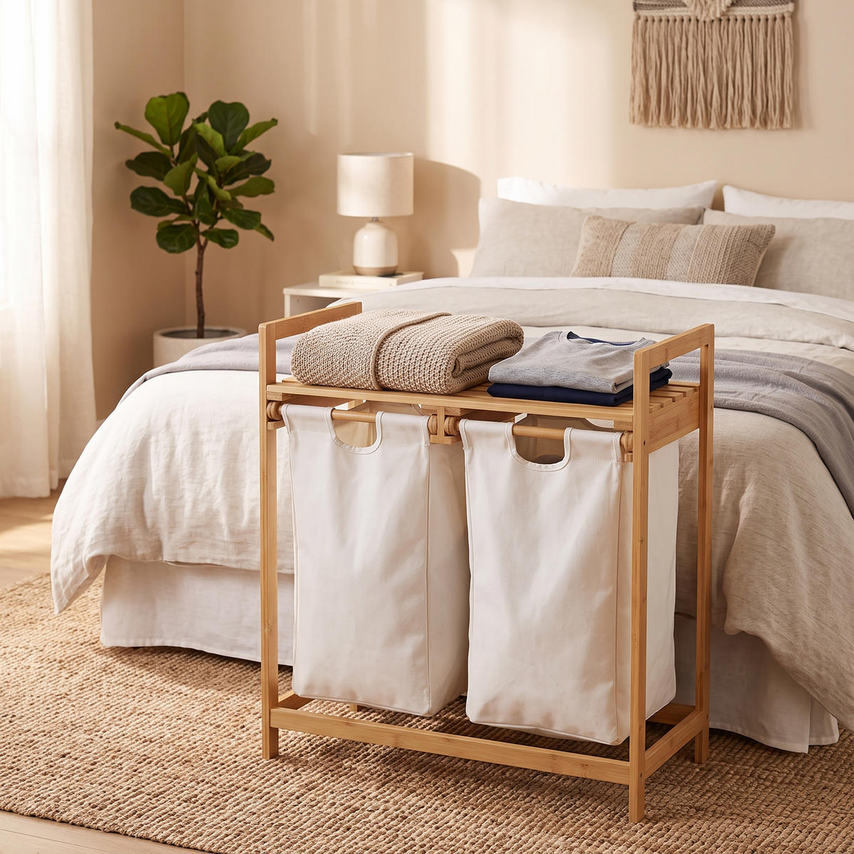 WÄSCHEKORB - Multicolor, Holz/Textil (63.5/73/33cm) - Relaxdays