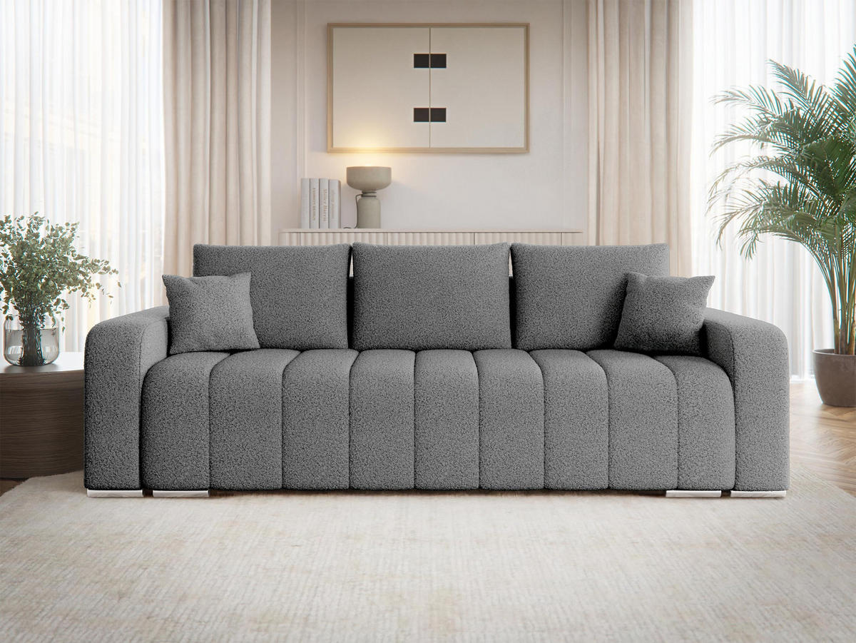 SCHLAFSOFA Pufetto Boucle - Silberfarben/Grau, Holz/Textil (244/86/90cm) - MIRJAN24