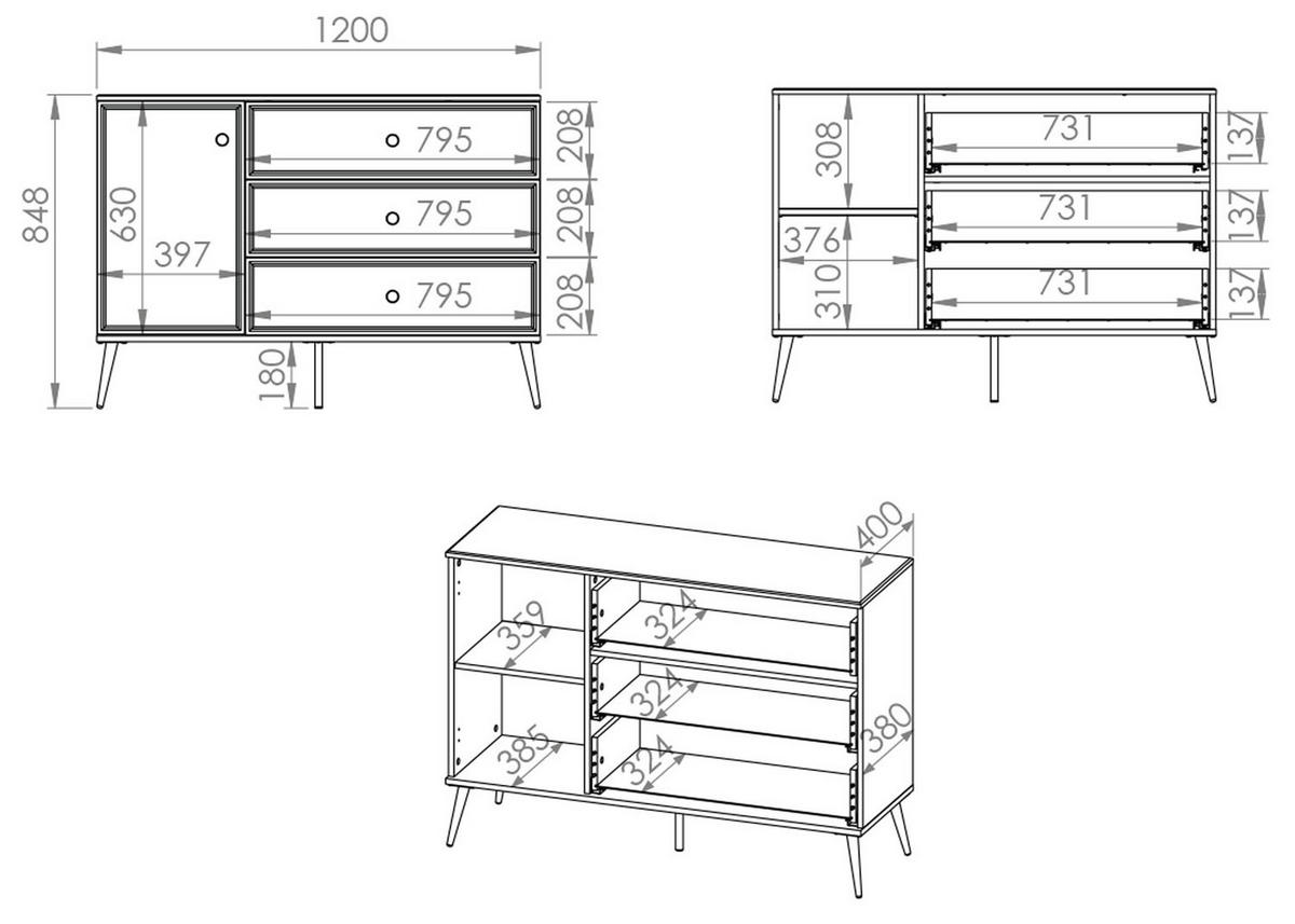 SIDEBOARD Goldin weiß / weiß hochglanz /gold 120 / 40 / 85cm - Weiß Hochglanz/Weiß, Holz/Holzwerkstoff (120/85/40cm) - Feldmann-Wohnen
