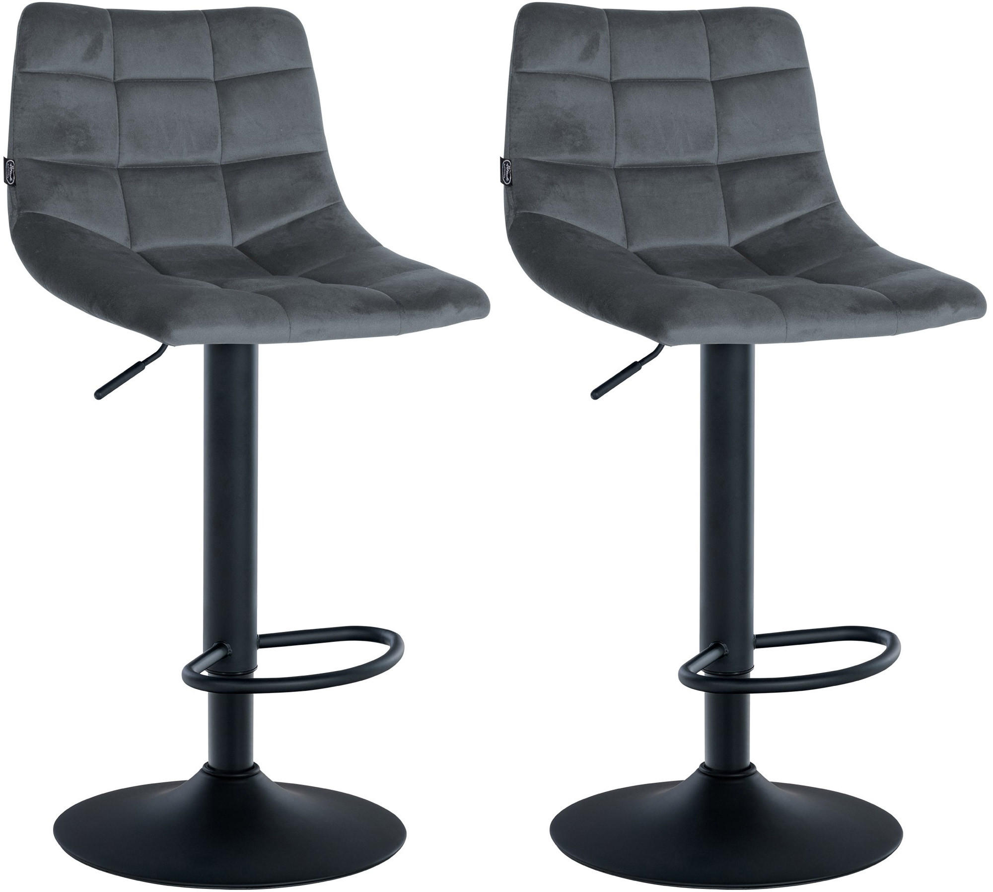 BARHOCKER 2er Set Samt dunkelgrau - Dunkelgrau/Schwarz, Textil/Metall (43/87/46.5cm) - CLP