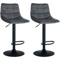 BARHOCKER 2er Set Samt dunkelgrau - Dunkelgrau/Schwarz, Textil/Metall (43/87/46.5cm) - CLP