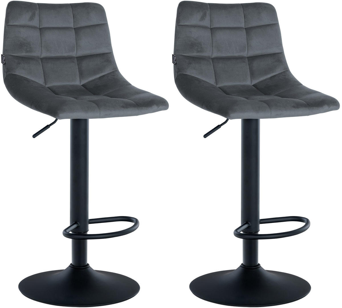 BARHOCKER 2er Set Samt dunkelgrau - Dunkelgrau/Schwarz, Textil/Metall (43/87/46.5cm) - CLP