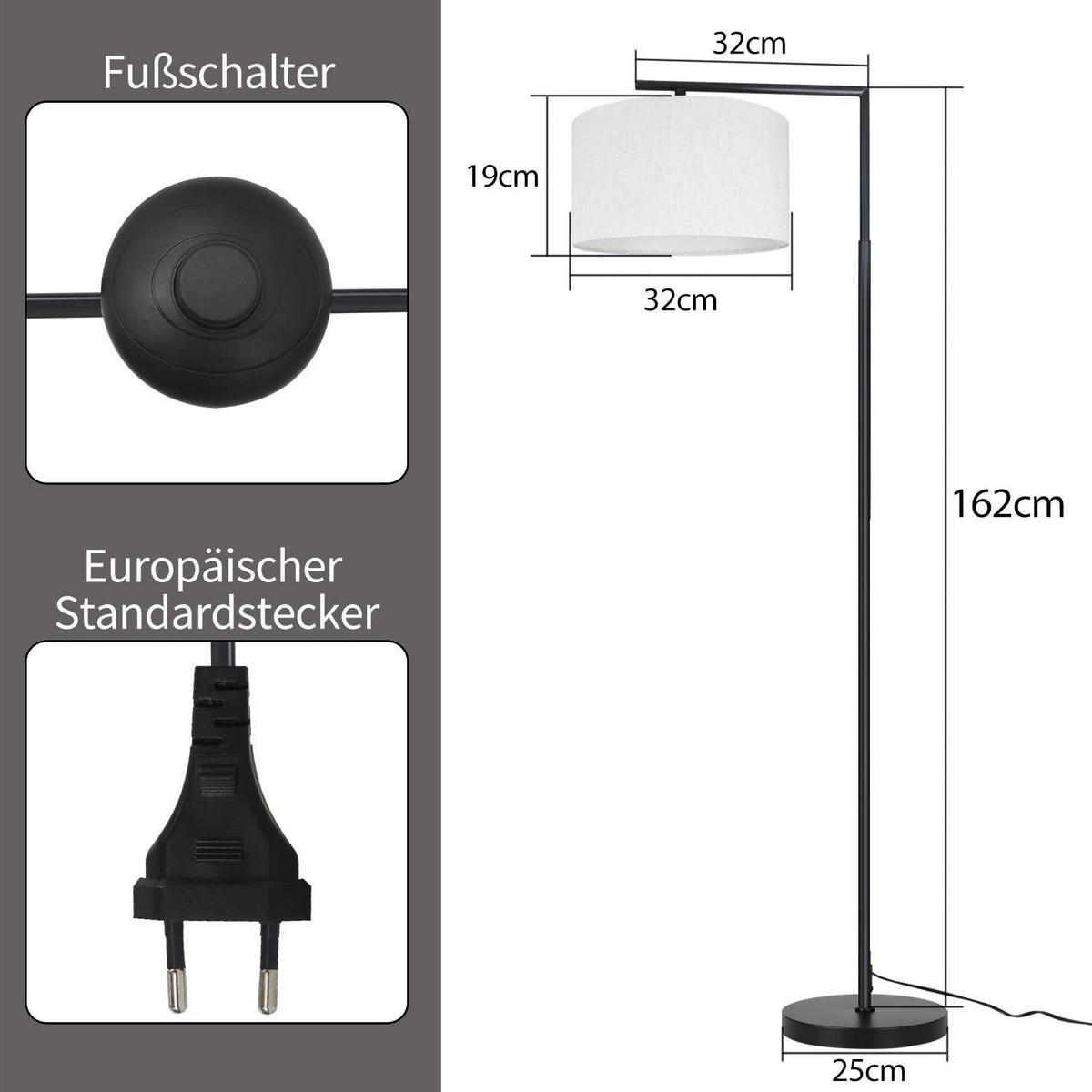 STEHLEUCHTE Stoff 32/32/166 cm - Weiß, Metall (25/14/150cm) - Nettlife