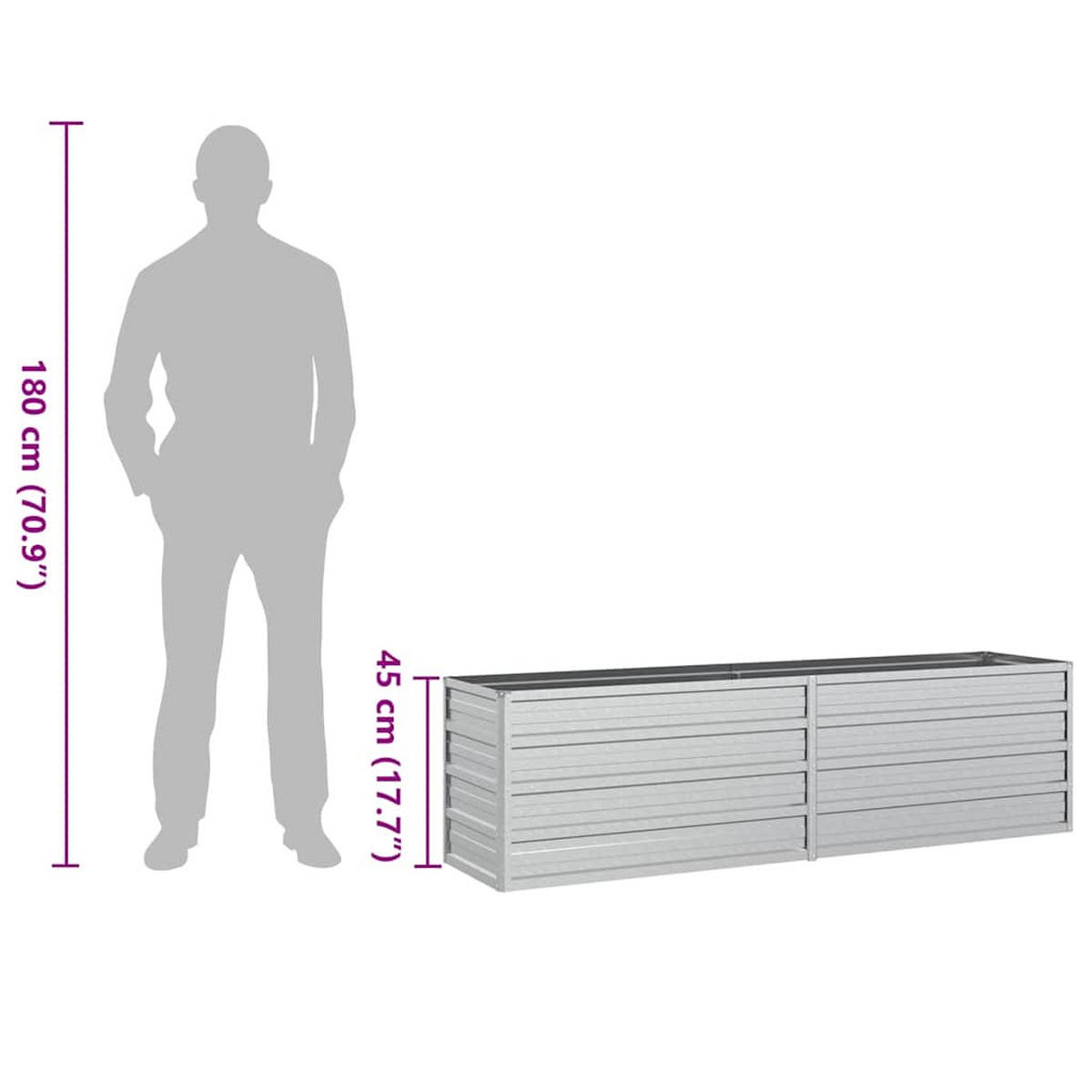 HOCHBEET 160/40/45 cm, aus Verzinkter Stahl, Silber - Silberfarben, Metall (40/45/160cm) - vidaXL