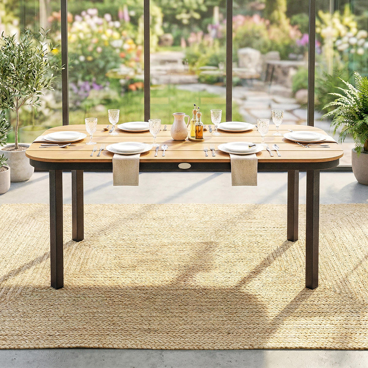 GARTENTISCH rechteckig 155/88/72 cm Braun - Schwarz/Braun, Metall (155/88/72cm) - Outsunny