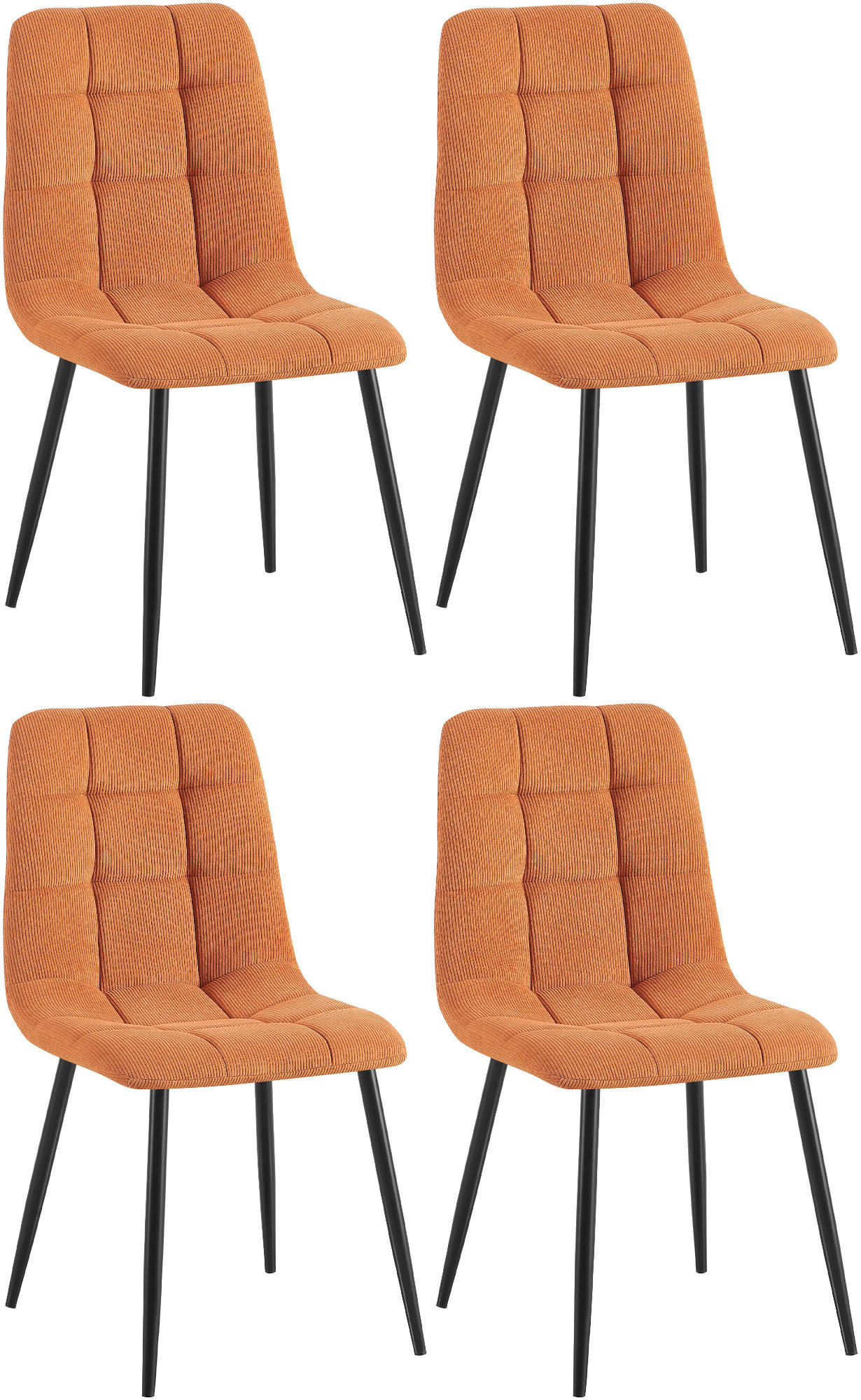 STUHL 4er Set Cord Orange - Schwarz/Orange, Textil/Metall (45/84/55cm) - CLP