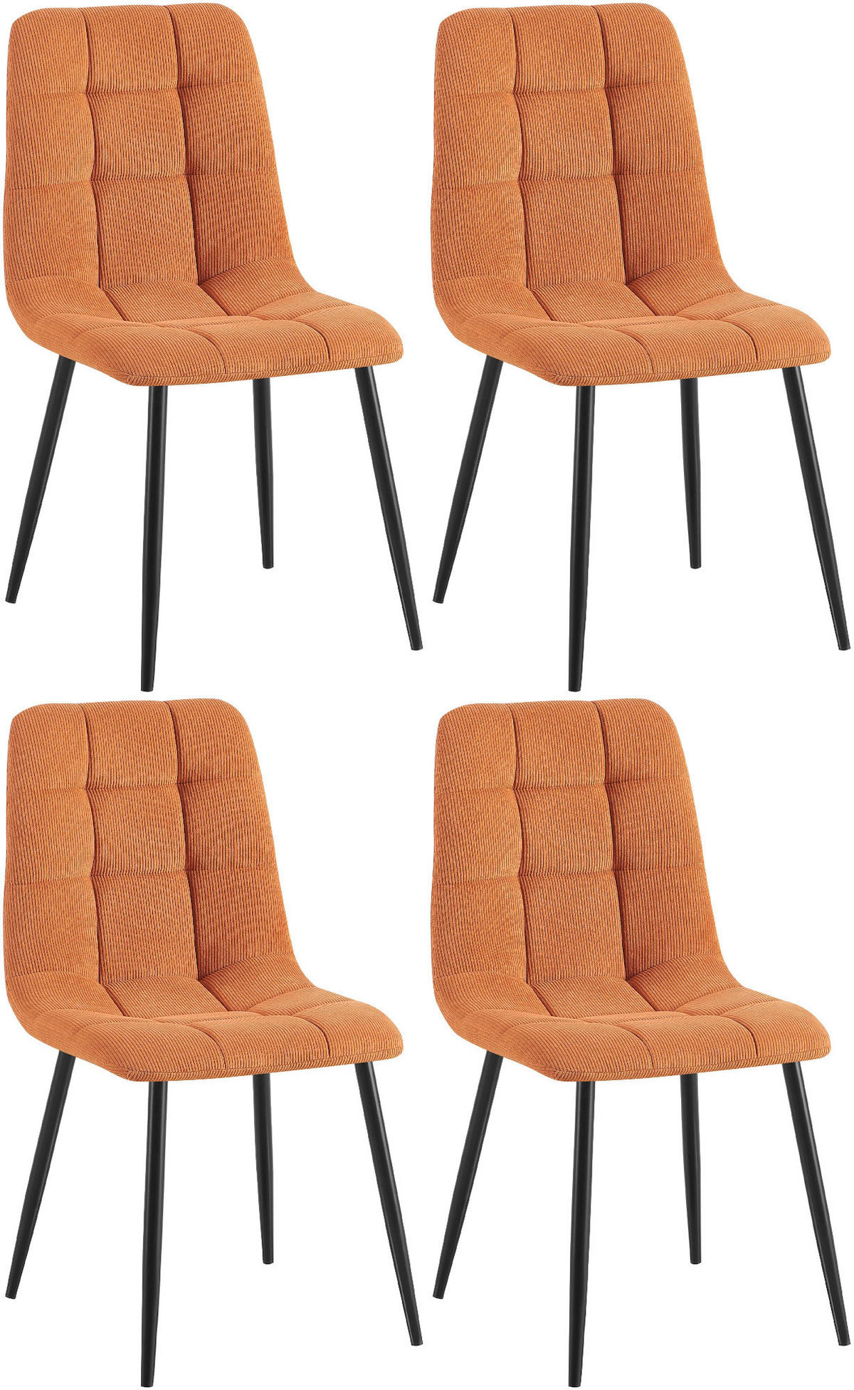 STUHL 4er Set Cord Orange - Schwarz/Orange, Textil/Metall (45/84/55cm) - CLP