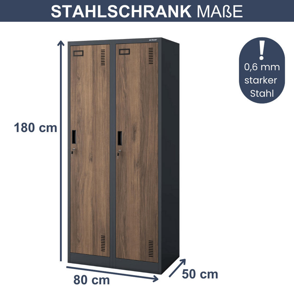 UMKLEIDESCHRANK Spind WIEN 2 Abteile 180x80x50cm Anthrazit-Nussbaum - Anthrazit, Metall (80/180/50cm) - DELUKE