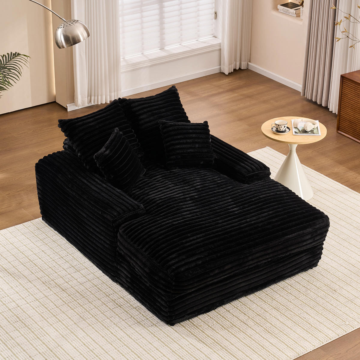 2-SITZER SOFA Cord Schwarz mit 4 Kissen - Schwarz, Textil (165/58/135cm) - WISHDOR