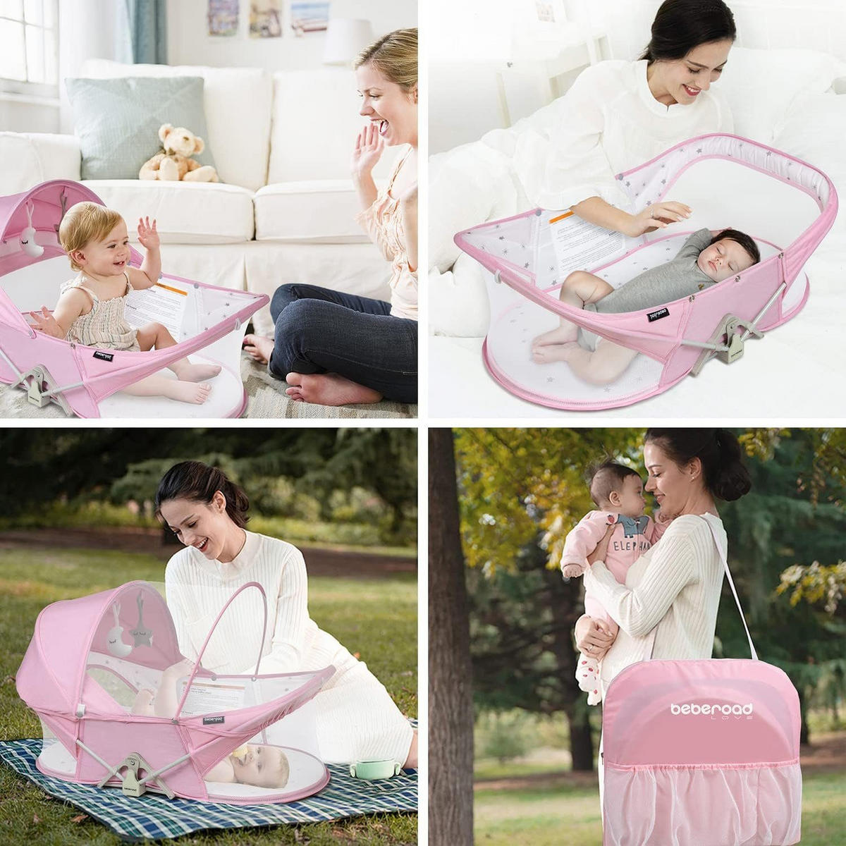 REISEBETT Stubenwagen Pink82x44x30cm - Pink, Textil - Beberoad