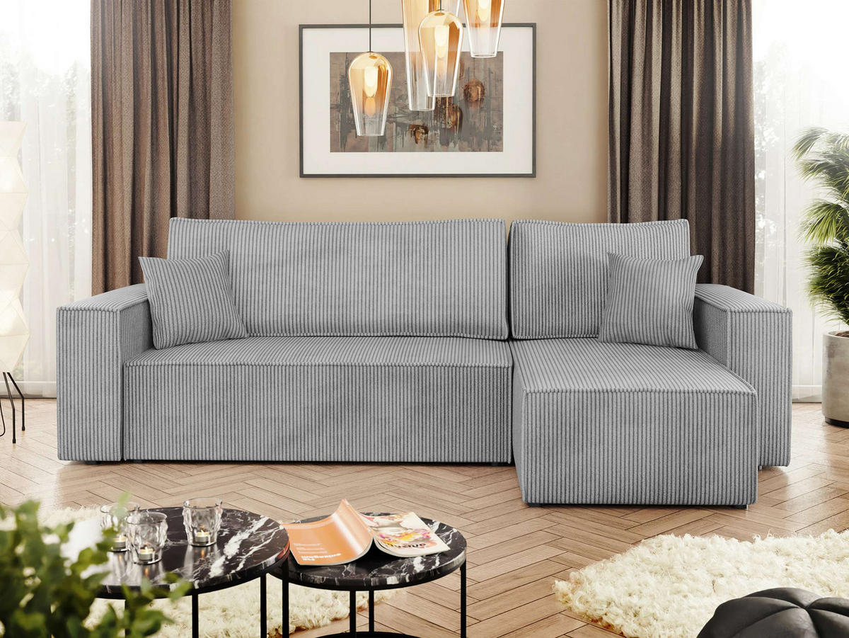 ECKSOFA Karl Cord - Schwarz/Grau, Holz/Kunststoff (244/145cm) - MIRJAN24