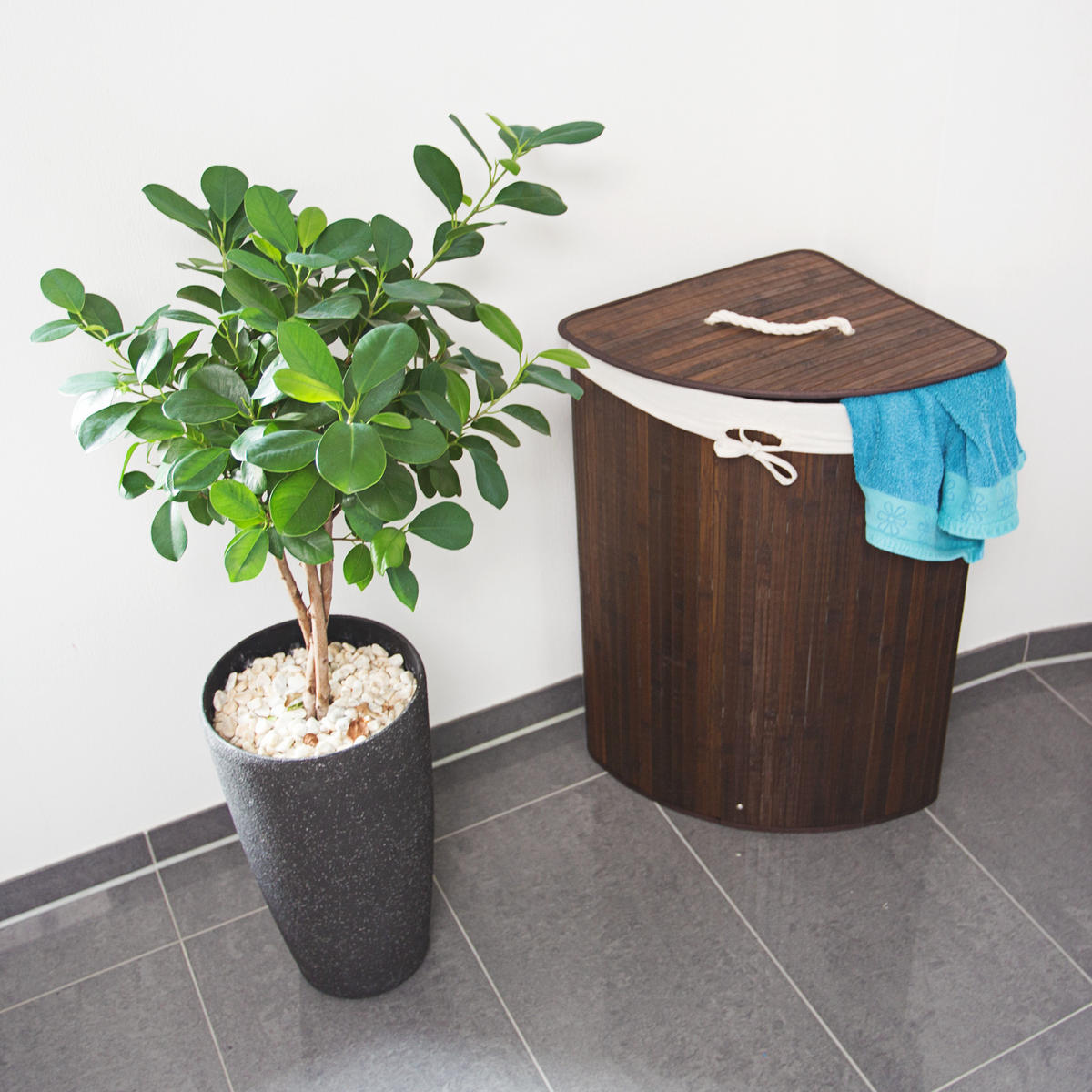 ECKWÄSCHEKORB - Braun, Holz/Textil (49.5/65/37cm) - Relaxdays