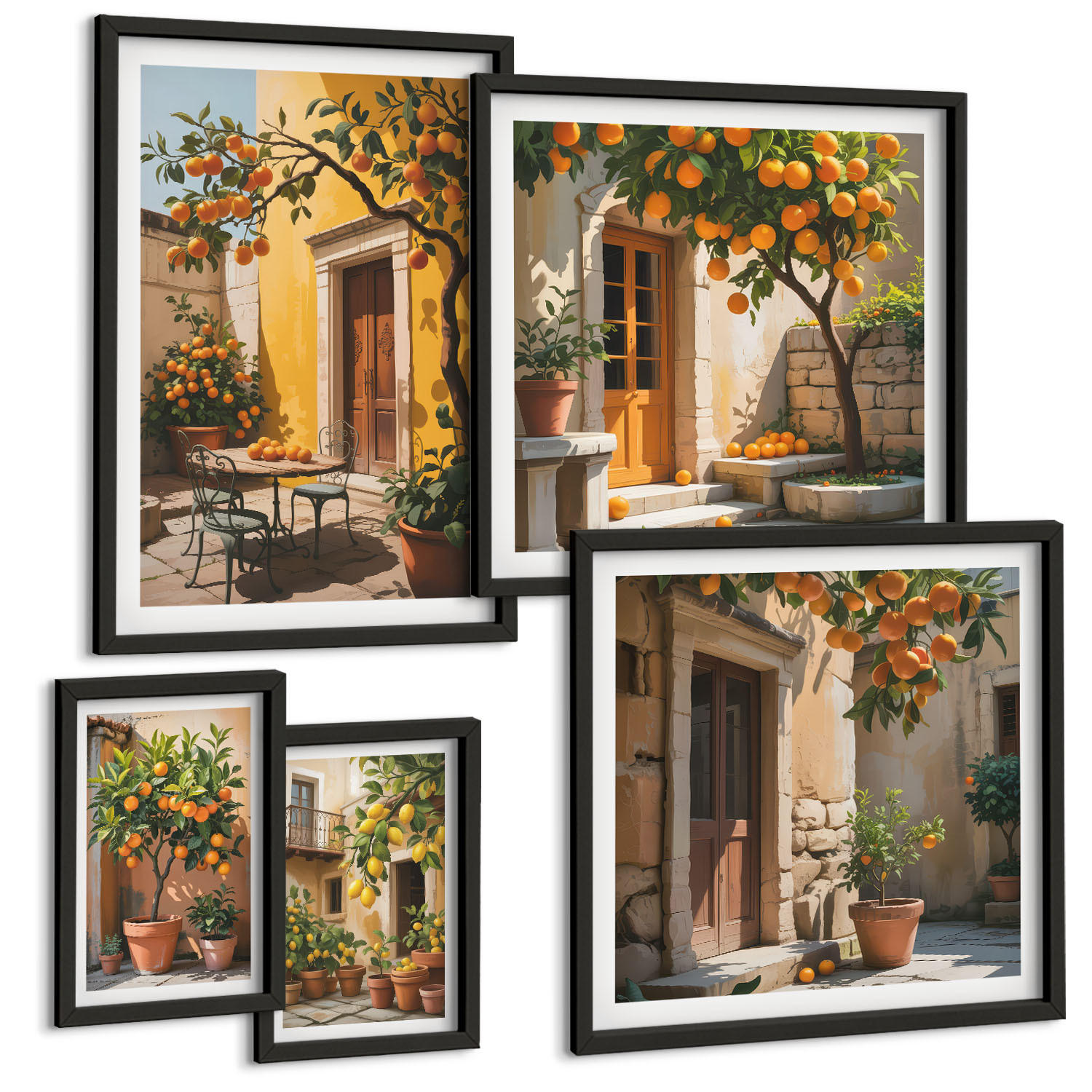 BILDER SET 5er Set - 50x50 cm & 20x30 cm & 40x60 cm Schwarzer Rahmen - Waldnebelporträt einer Frau - Schwarz, Kunststoff (40/60cm) - TULUP