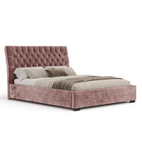 POLSTERBETT Vezzola Rosa 180/200 cm im Chenille-Stoff - Pink/Schwarz, Holz/Holzwerkstoff (180/200cm) - Maison de Reve