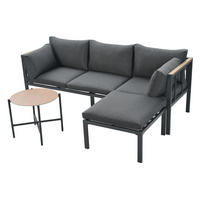 GARTENMÖBEL-SET mit Couchtisch und Hocker, verzinkter Stahlrahmen und Glastischplatte, Grau - Grau, Textil - Redom