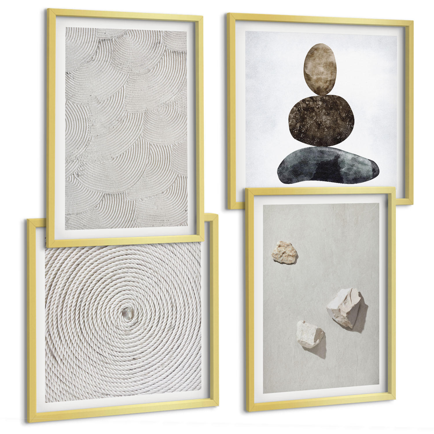 BILDER SET 4er Set - 50x50 cm & 40x60 cm Goldrahmen - Sandsteine moderne Farbe - Goldfarben, Kunststoff (50/50cm) - TULUP